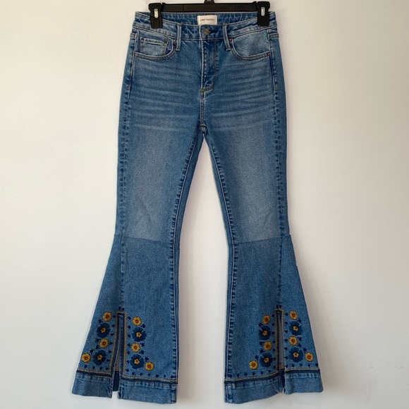 Driftwood x Free People Farrah Flare Slit Golden Gates Boho Embroidered Jeans 25 - Picture 2 of 13